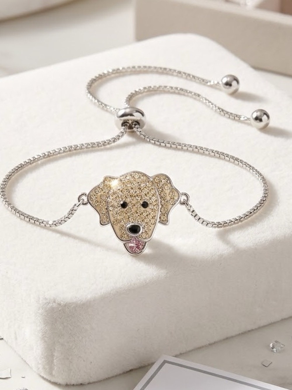 NWT Kohl's Pave Crystal Labrador Retriever Bolo Tennis Bracelet